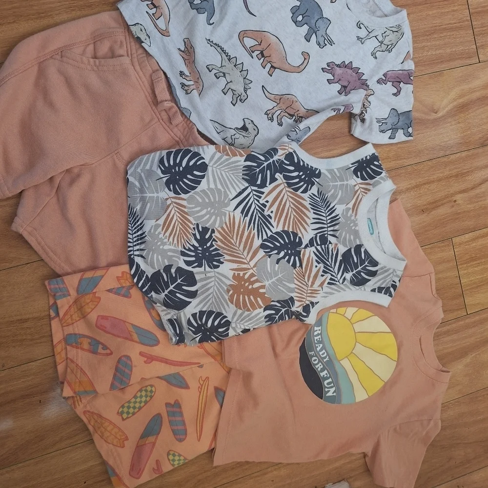 Kids' Summer Outfit Set - Dinosaur, Leaf, and Surfboard Prints